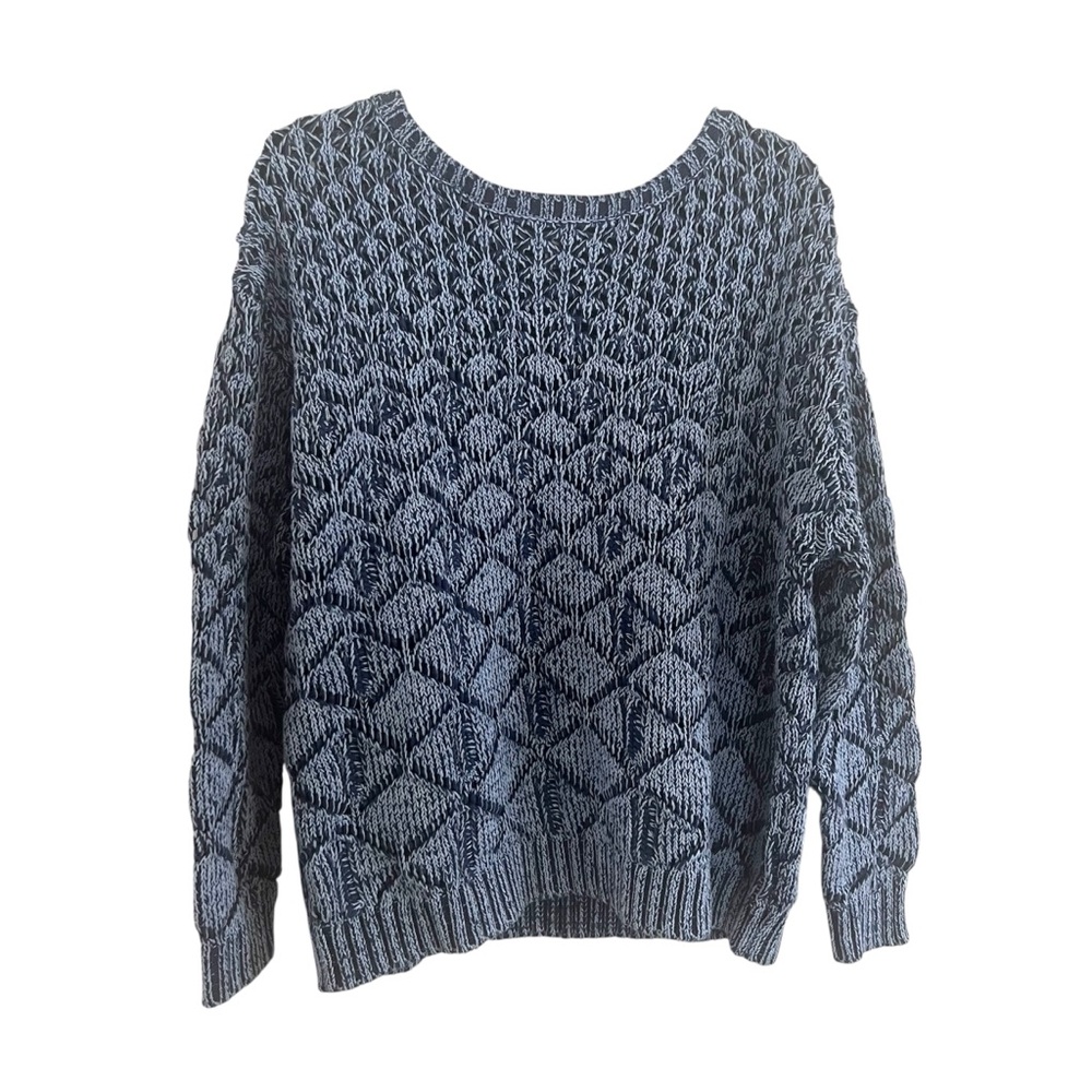 LOGO By Lori Goldstein Blue Boat Neck Long Sleeve Plaited Sweater Size Large EUC